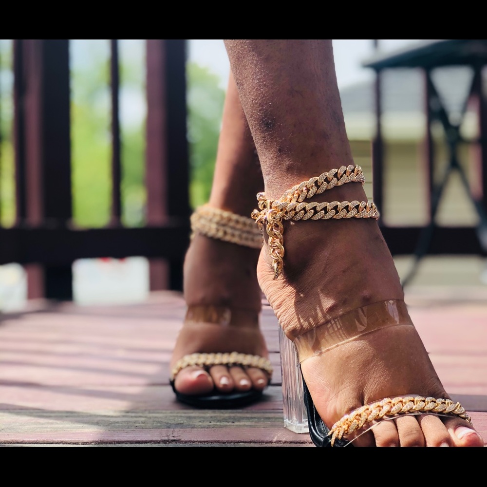 Chunky clear Diamond anklet heels